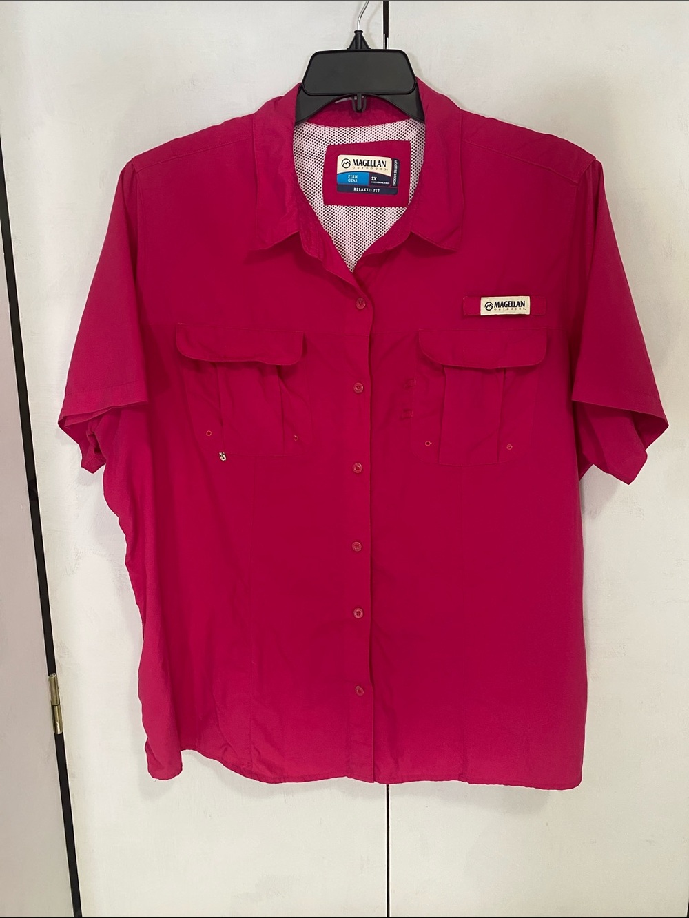 Magellan Outdoors Short Sleeve Button Shirt - Bright Pink 2